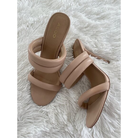Aldo Nude Beige Heeled Sandals With Double Strap Design & Stiletto Heel Size 7 - Picture 1 of 9
